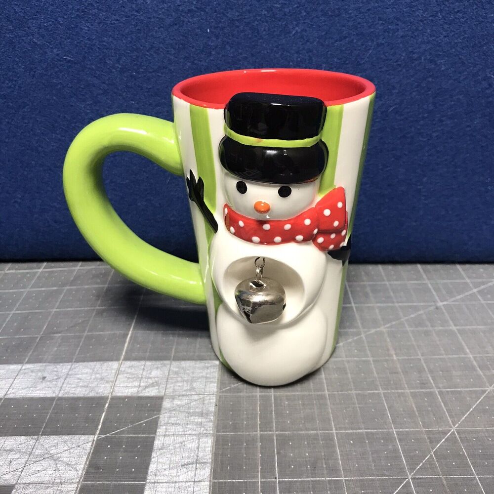 2011 Mud Pie Christmas Snowman Figural Mug With Jingle Bell
